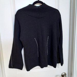 Monari Black Merino Wool Blend Knit Sweater Sz 12 EUC Italy Unique